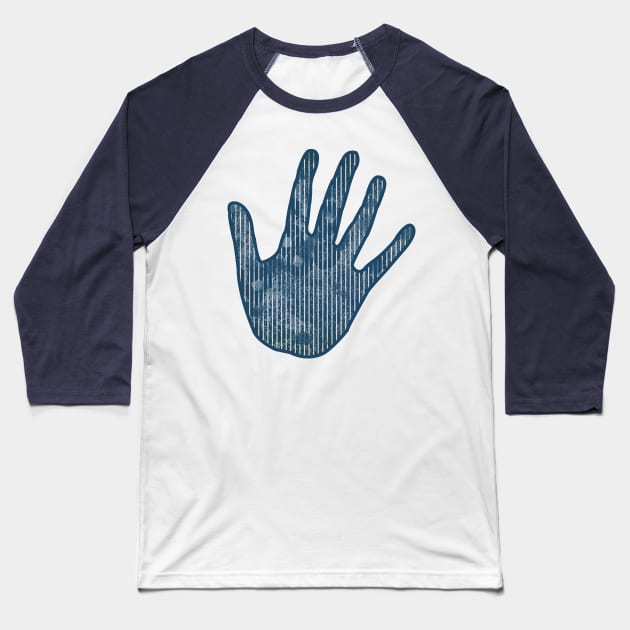 White stripes on blue grunge hand Baseball T-Shirt by hereswendy